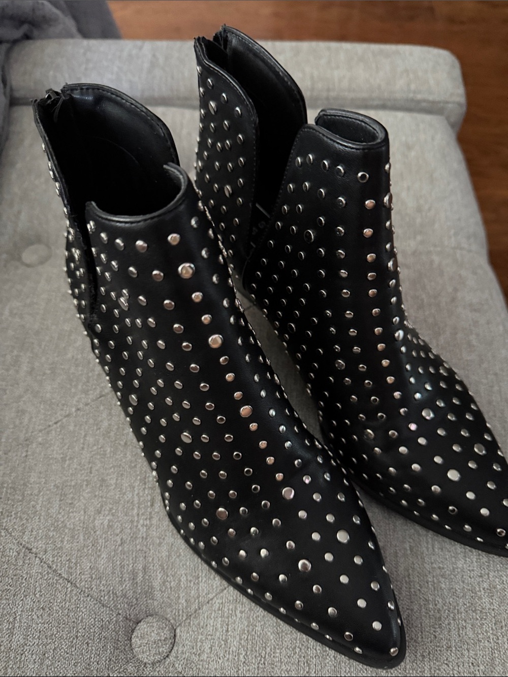 ShuShop Black Studded Pointed Ankle Booties